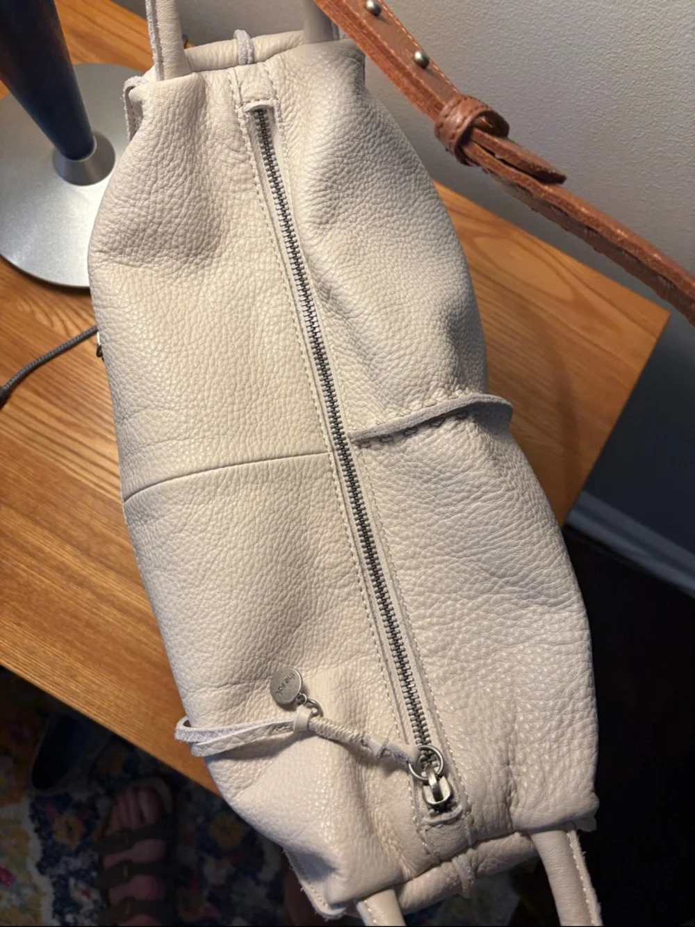 The Sak Los Feliz Hobo Cream Leather with Brown Shoulder Strap - Picture 9 of 16